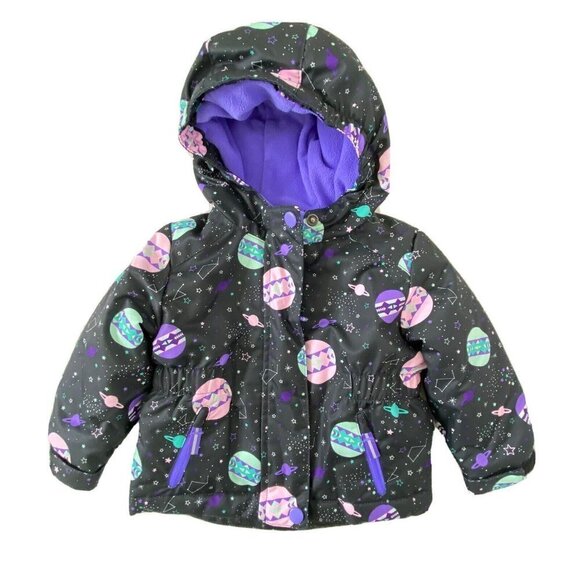 Cat & Jack Infant size 12 months Hooded Puffy Jacket Black Stars Solar System - Picture 1 of 10